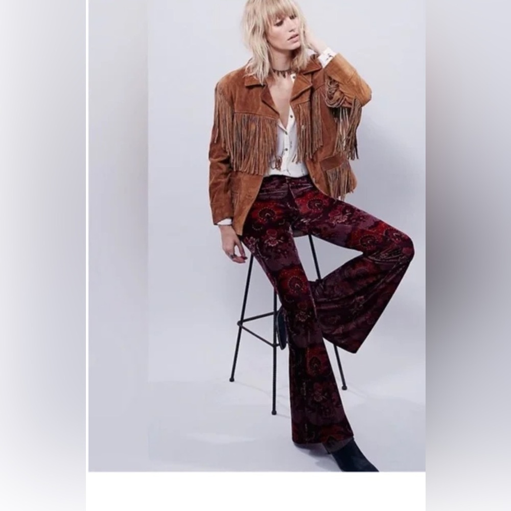 Free People Burgundy Paisley Flare Pants